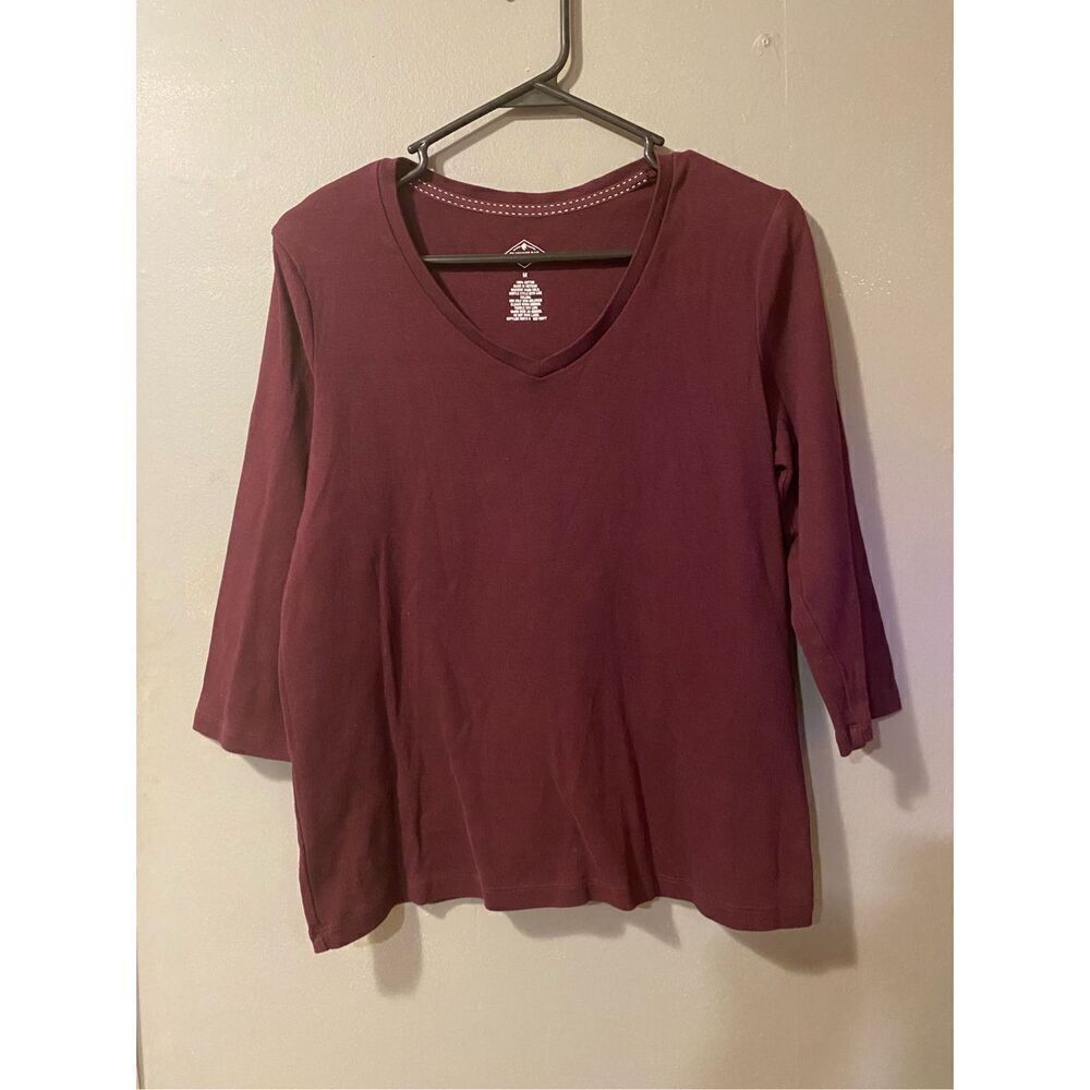 St John’s Bay Maroon 3/4th Sleeve V Neck Top Size Medium
